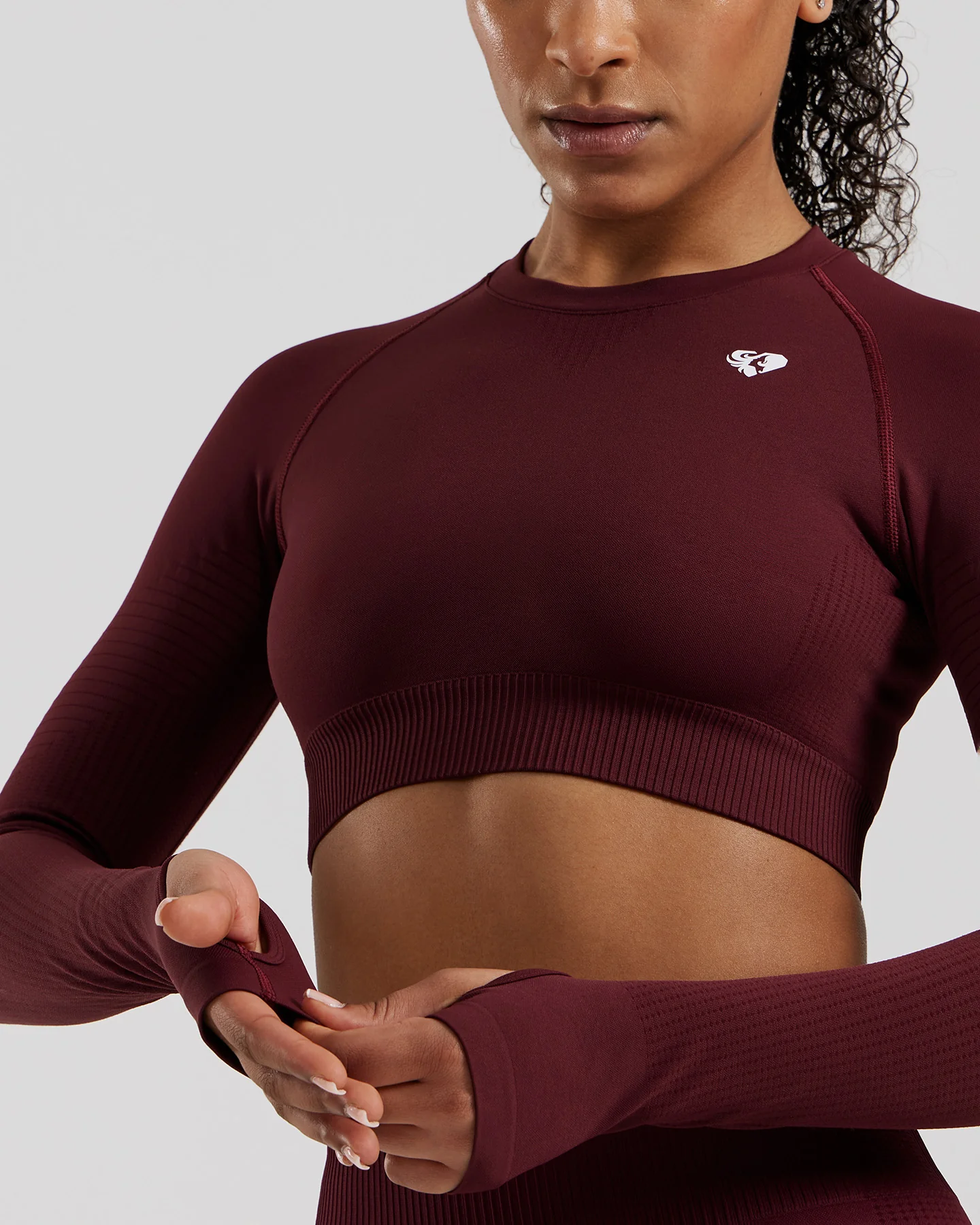 Power Long Sleeve Crop Top | Dark Cherry - Image 3