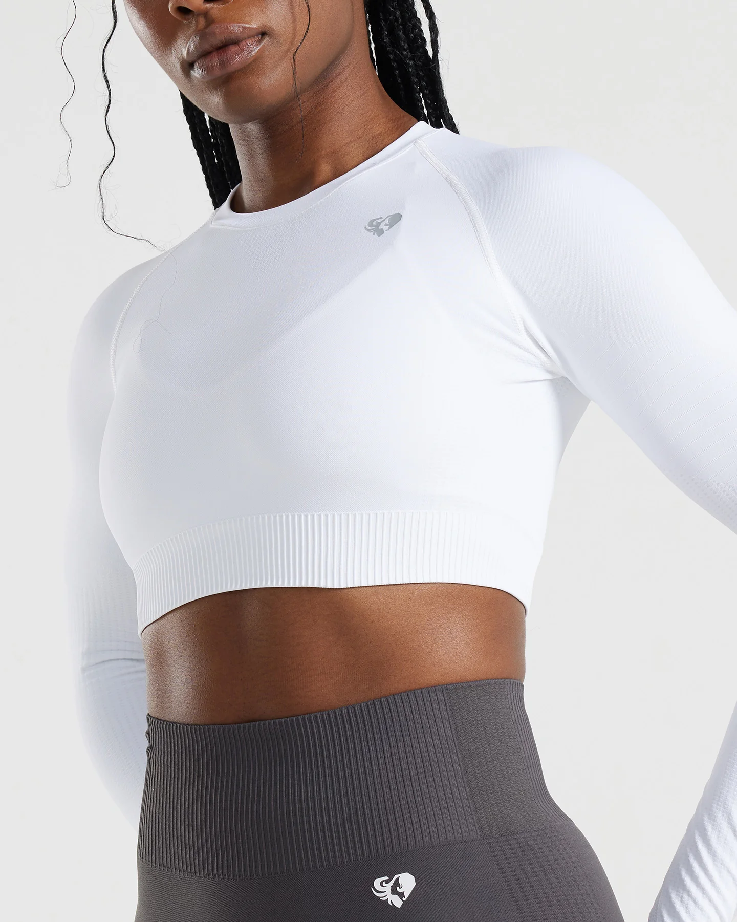 Power Long Sleeve Crop Top | White - Image 4