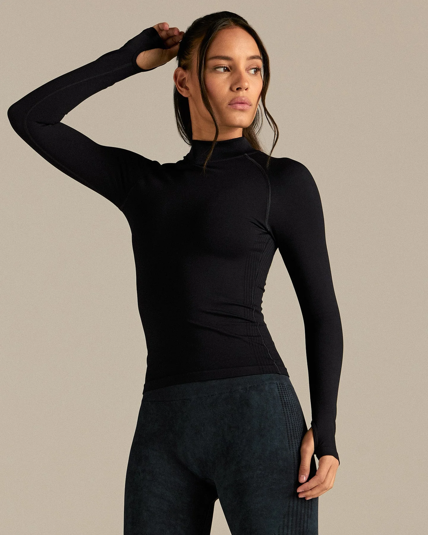 Power Mock Neck Long Sleeve Top | Black