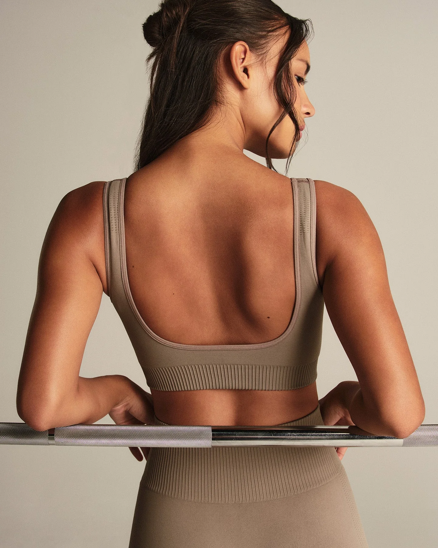 Power Open Back Mini Bra | Taupe Grey - Image 7