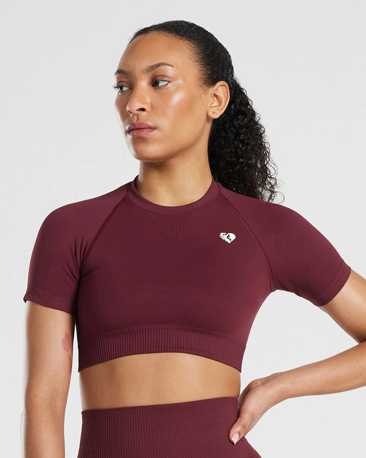 Power Short Sleeve Crop Top | Dark Cherry