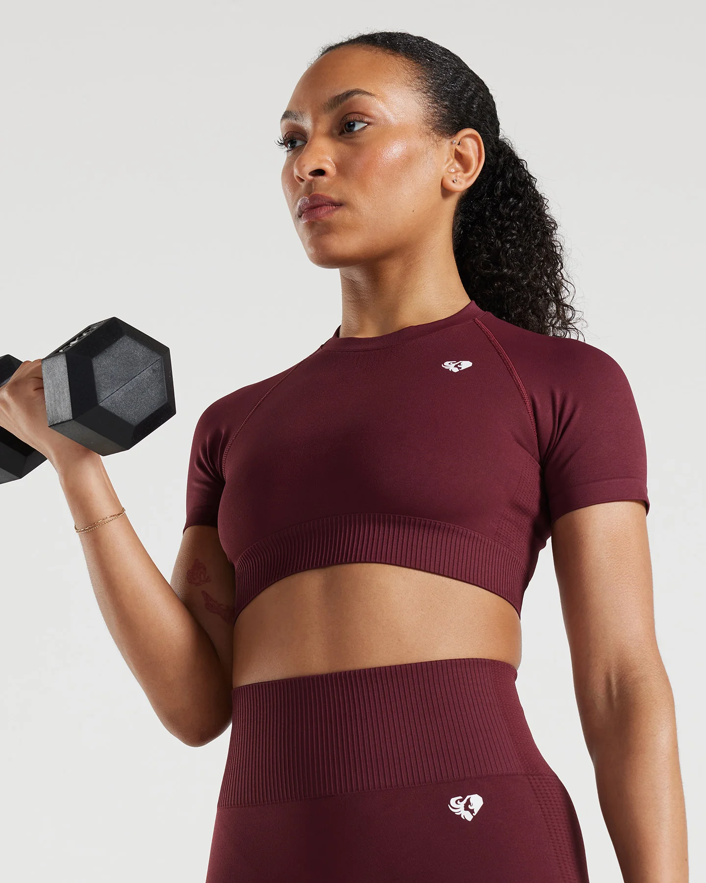 Power Short Sleeve Crop Top | Dark Cherry - Image 2